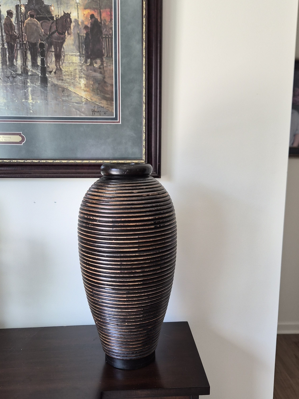 Large 18" Ribbed Black & Bronze Decorative Vase – Modern Home Décor - Picture 3 of 12
